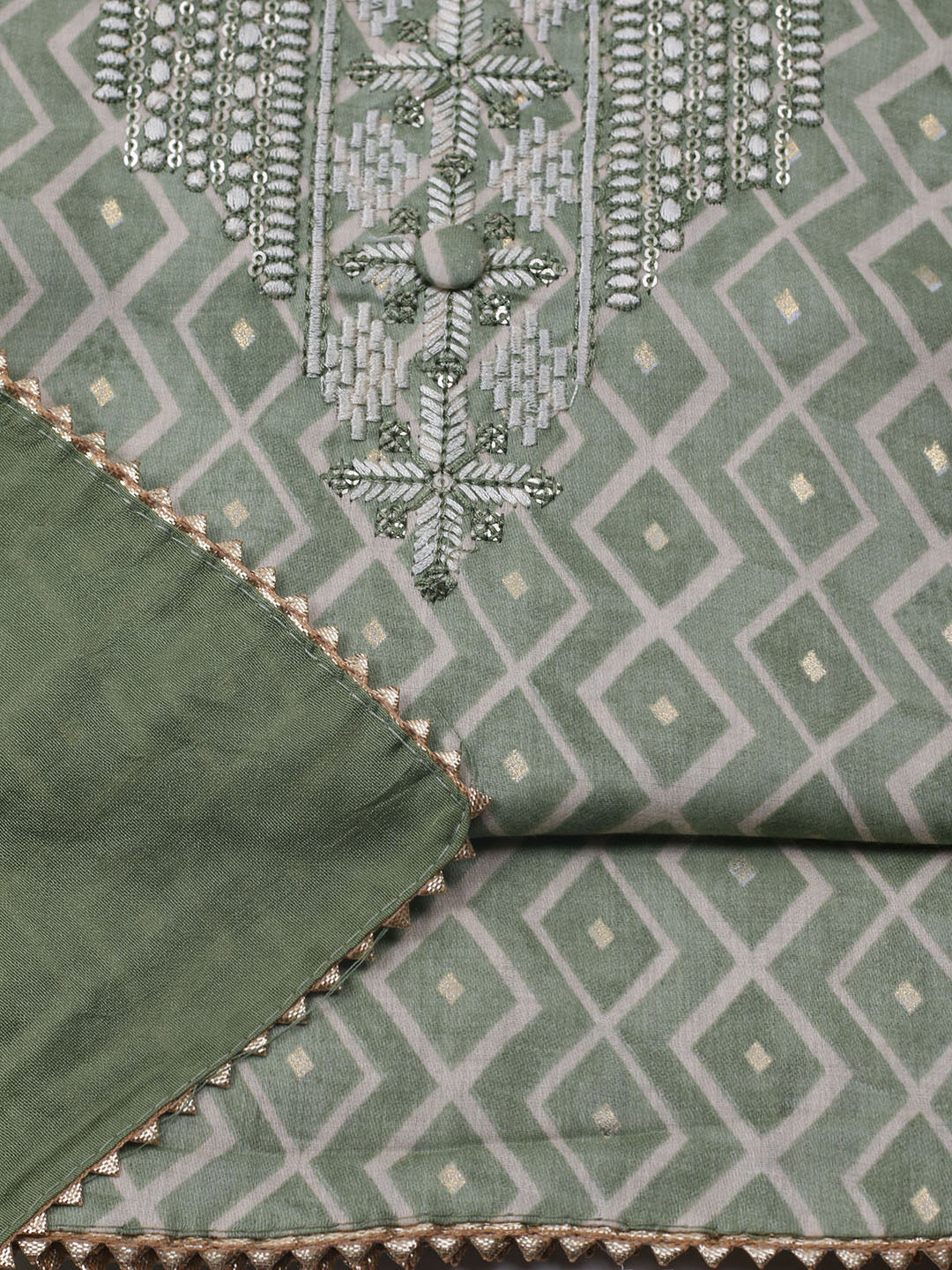 Printed Cotton Blend Unstitched Suit With Dupatta