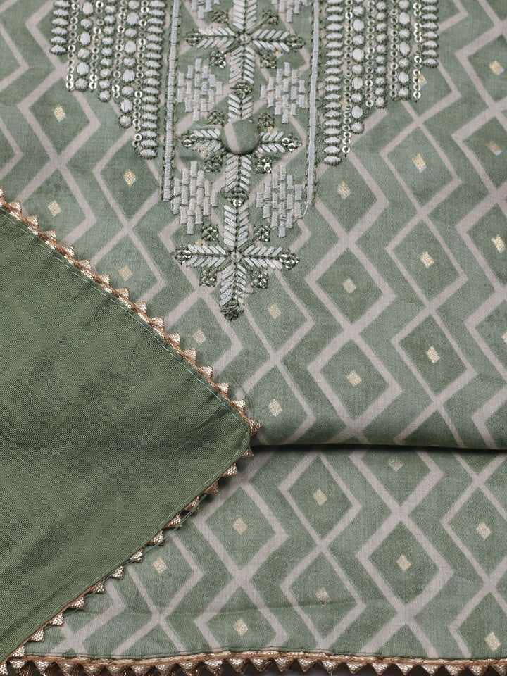 Printed Cotton Blend Unstitched Suit With Dupatta
