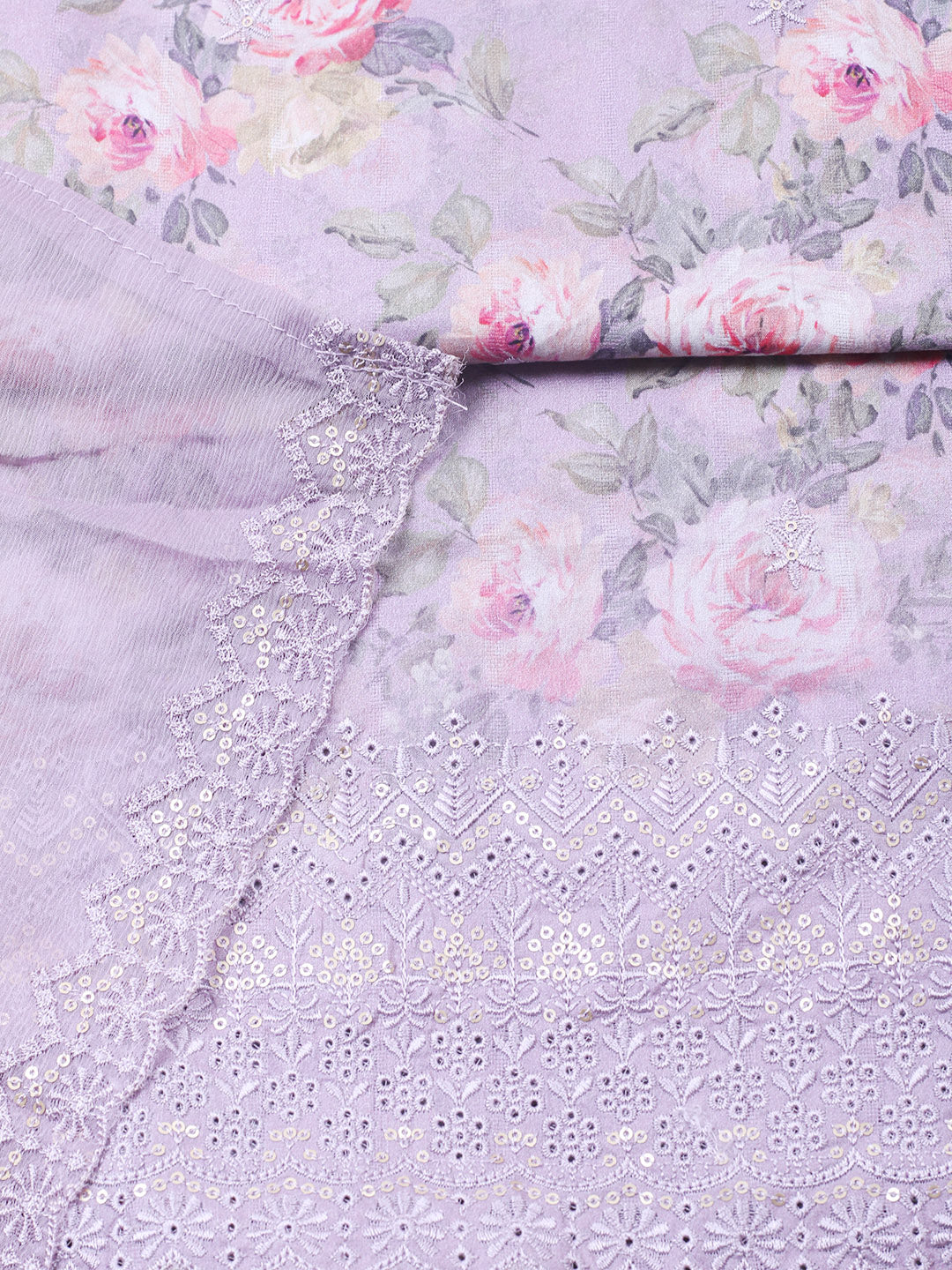 Embroidered Chanderi Unstitched Suit With Pant &amp; Dupatta