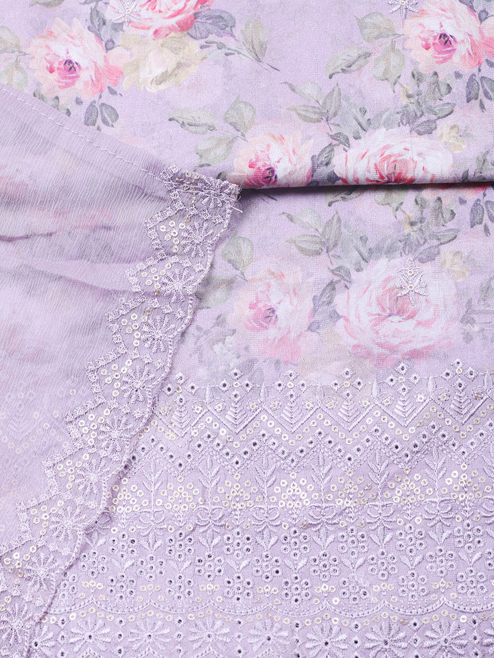 Embroidered Chanderi Unstitched Suit With Pant &amp; Dupatta