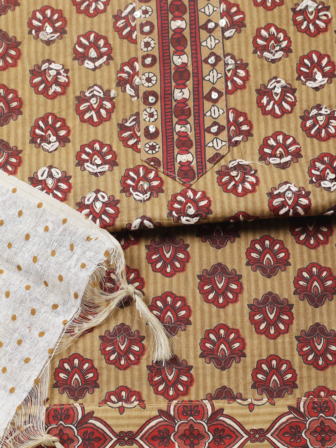 Printed Cotton Blend Unstitched Suit With Pant &amp; Dupatta