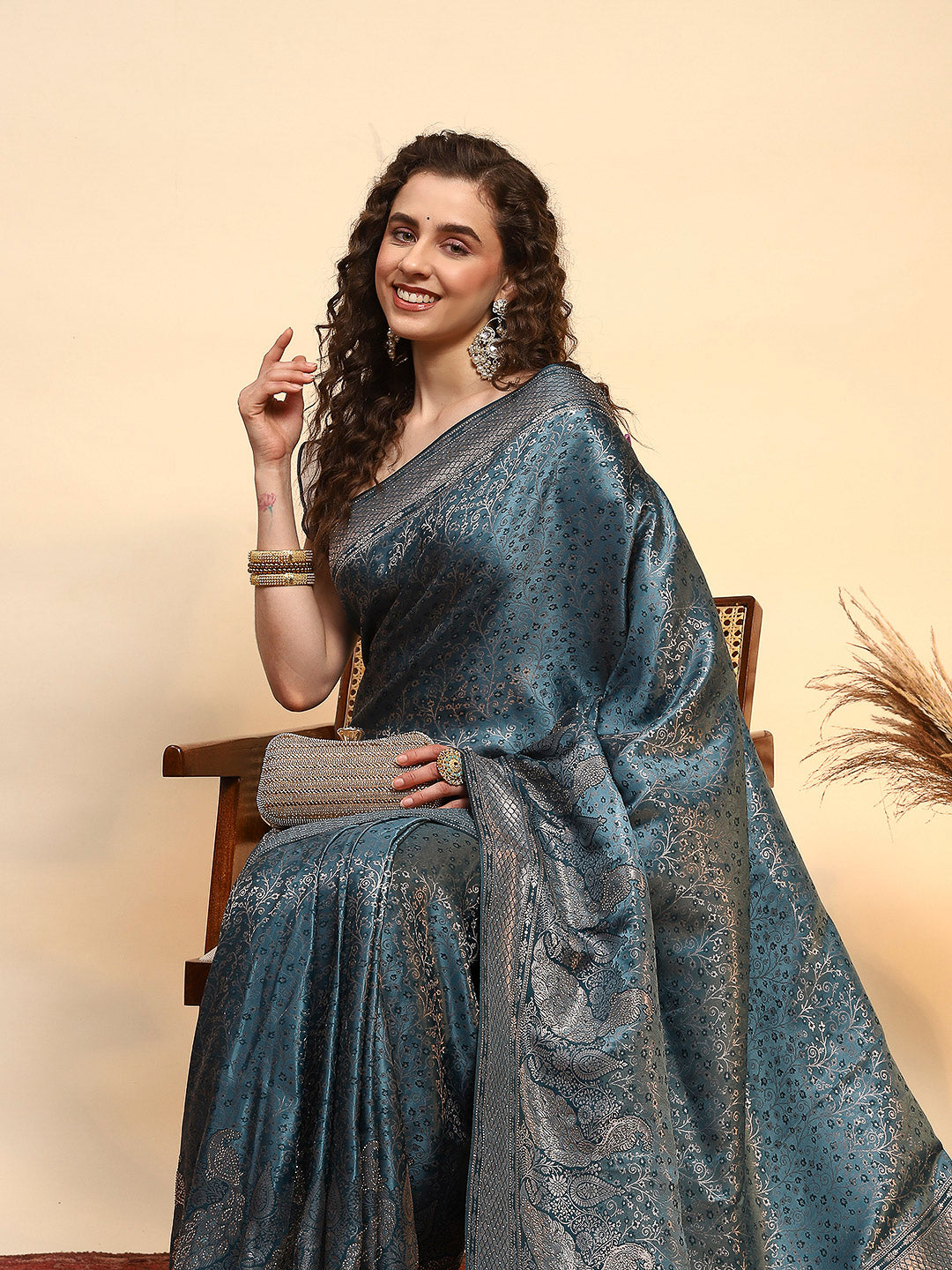 Embroidered Satin Saree