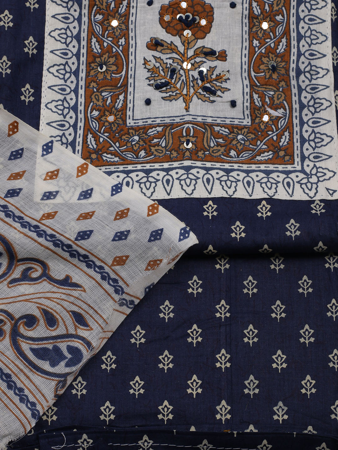 Neck Embroidered Cotton Blend Unstitched Suit With Dupatta