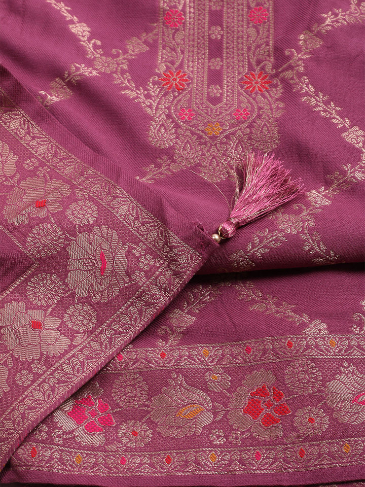 Pashmina Woven Design Unstitched Kurta With Pant &amp; Dupatta