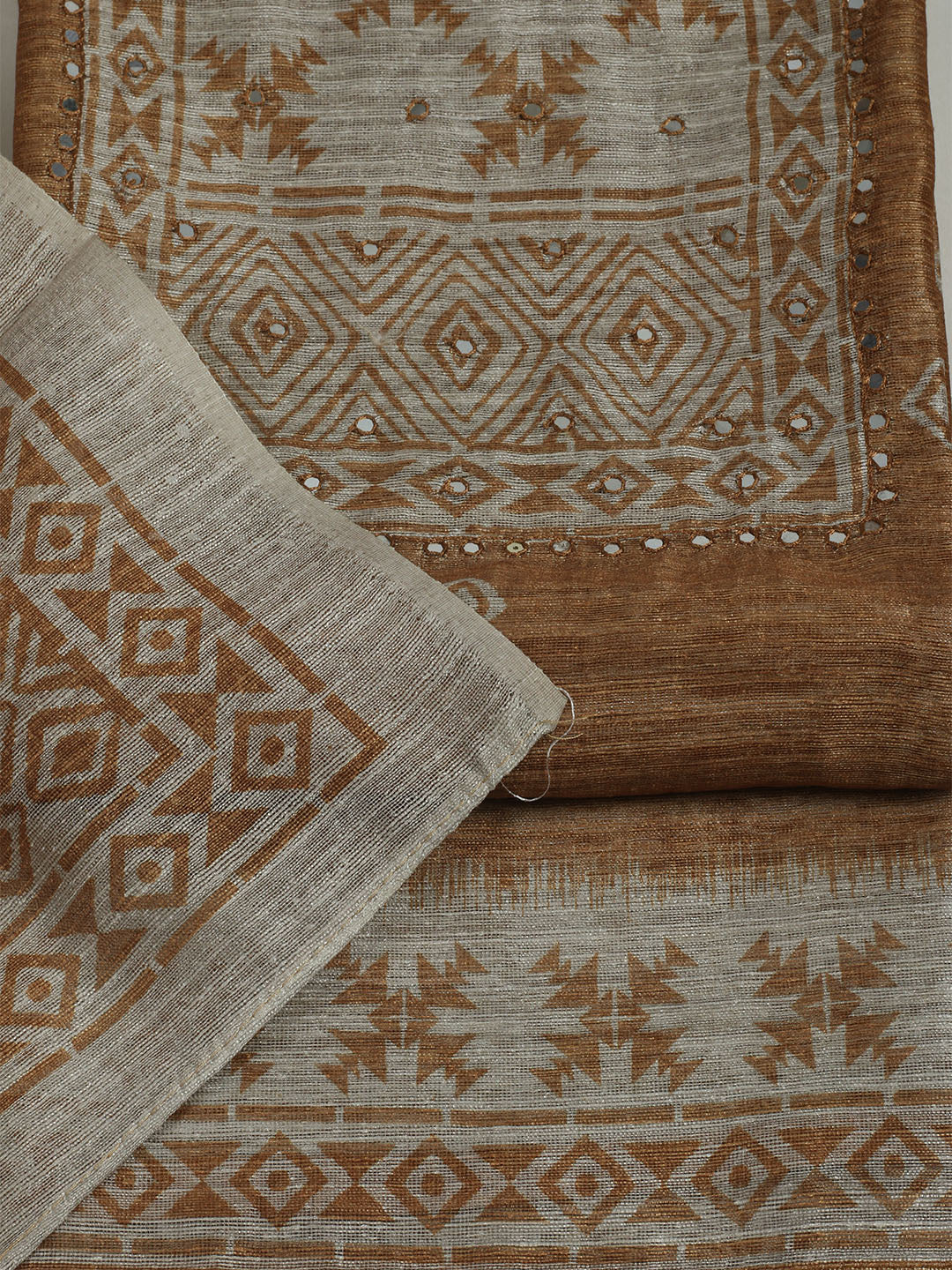 Printed Chanderi Unstitched Suit With Pant &amp; Dupatta