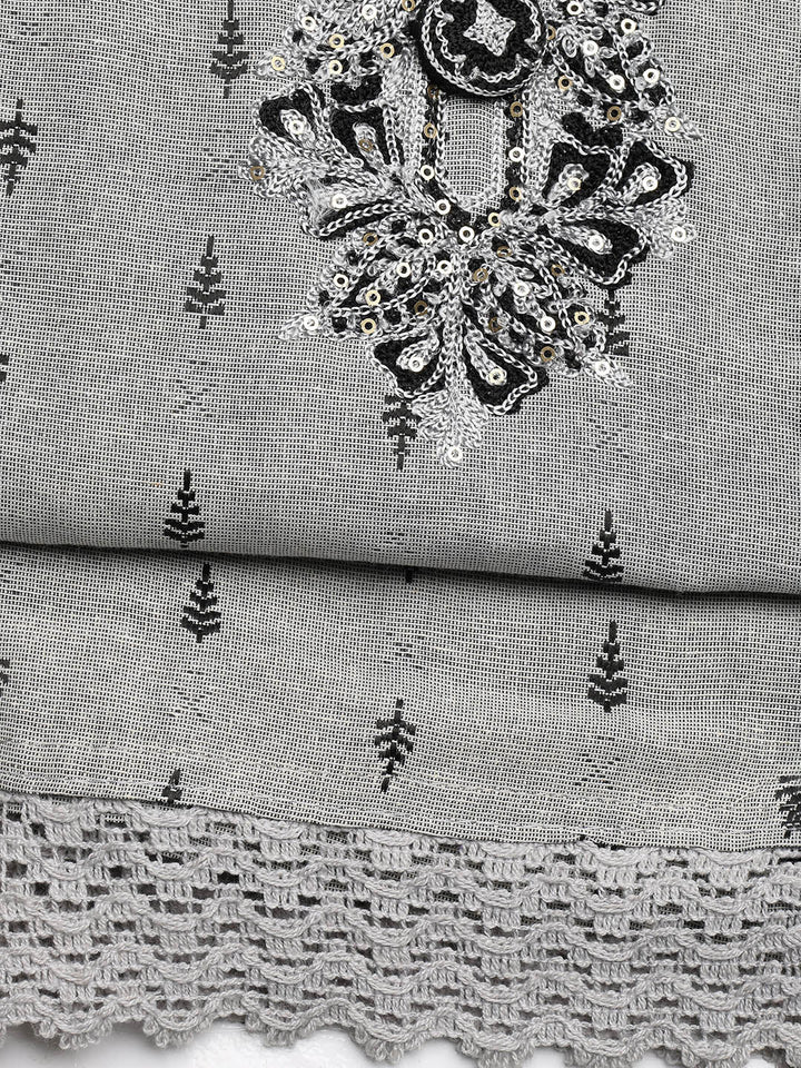 Embroidered Cotton Blend Unstitched Suit With Dupatta