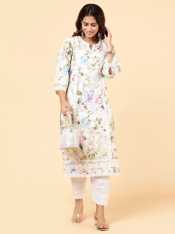 Floral Printed Cotton Kurta With Pants