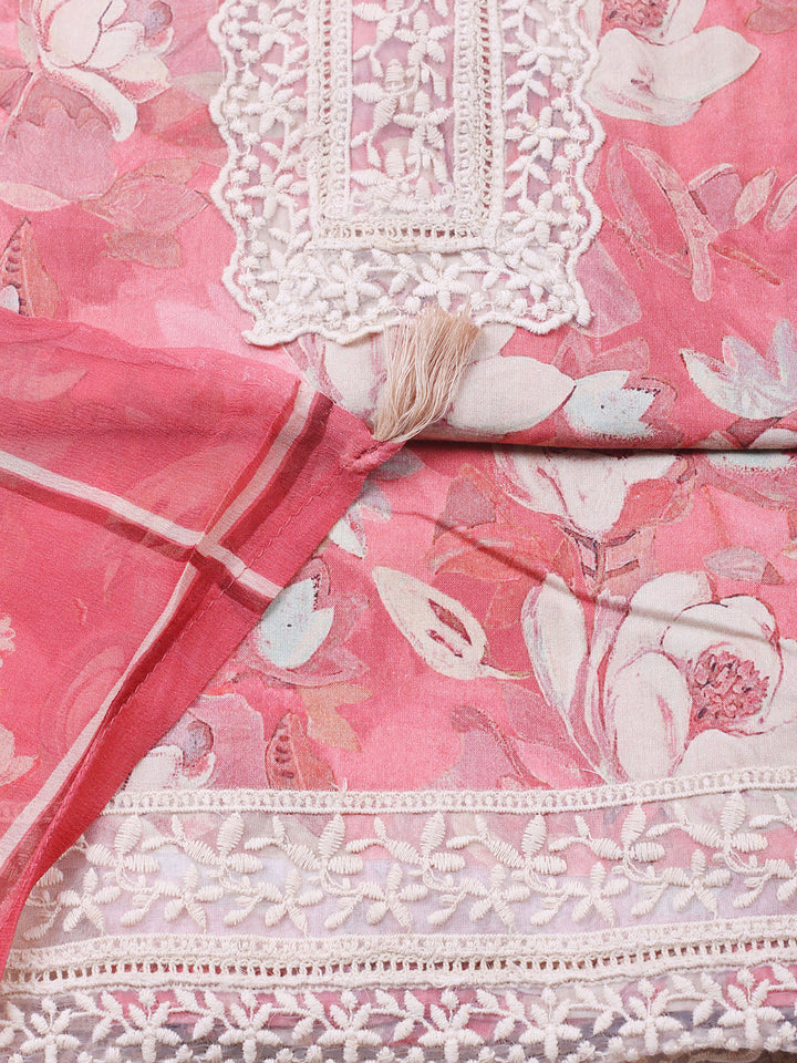 Plain Cotton Blend Unstitched Suit With Pant &amp; Dupatta
