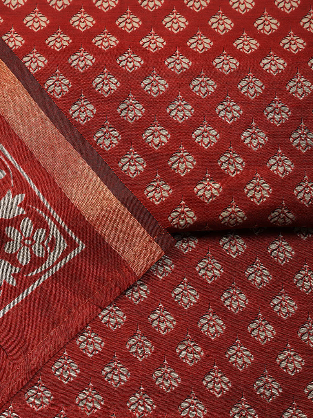 Printed Chanderi Unstitched Suit With Pant &amp; Dupatta