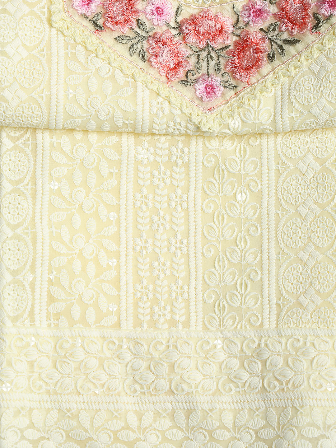 Chikan Work Georgette Unstitched Suit With Dupatta
