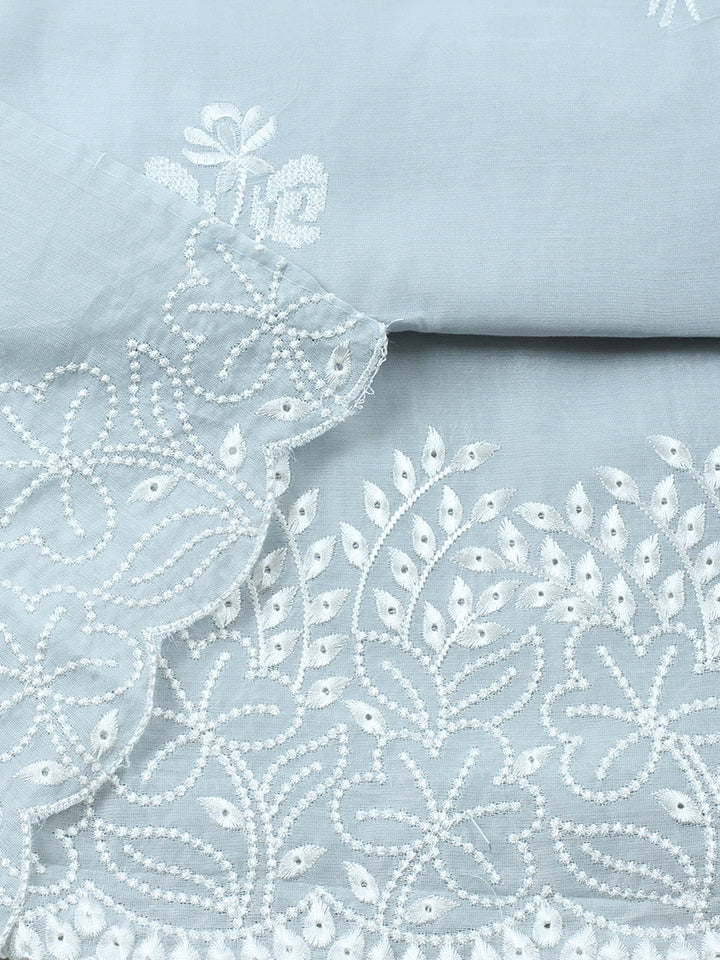 Embroidered Cotton Blend Unstitched Suit With Pant &amp; Dupatta