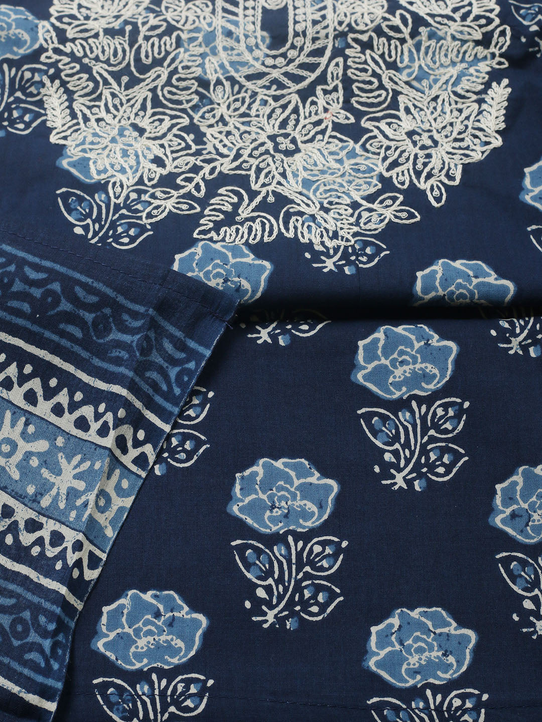 Embroidered Cotton Blend Unstitched Suit With Pant &amp; Dupatta