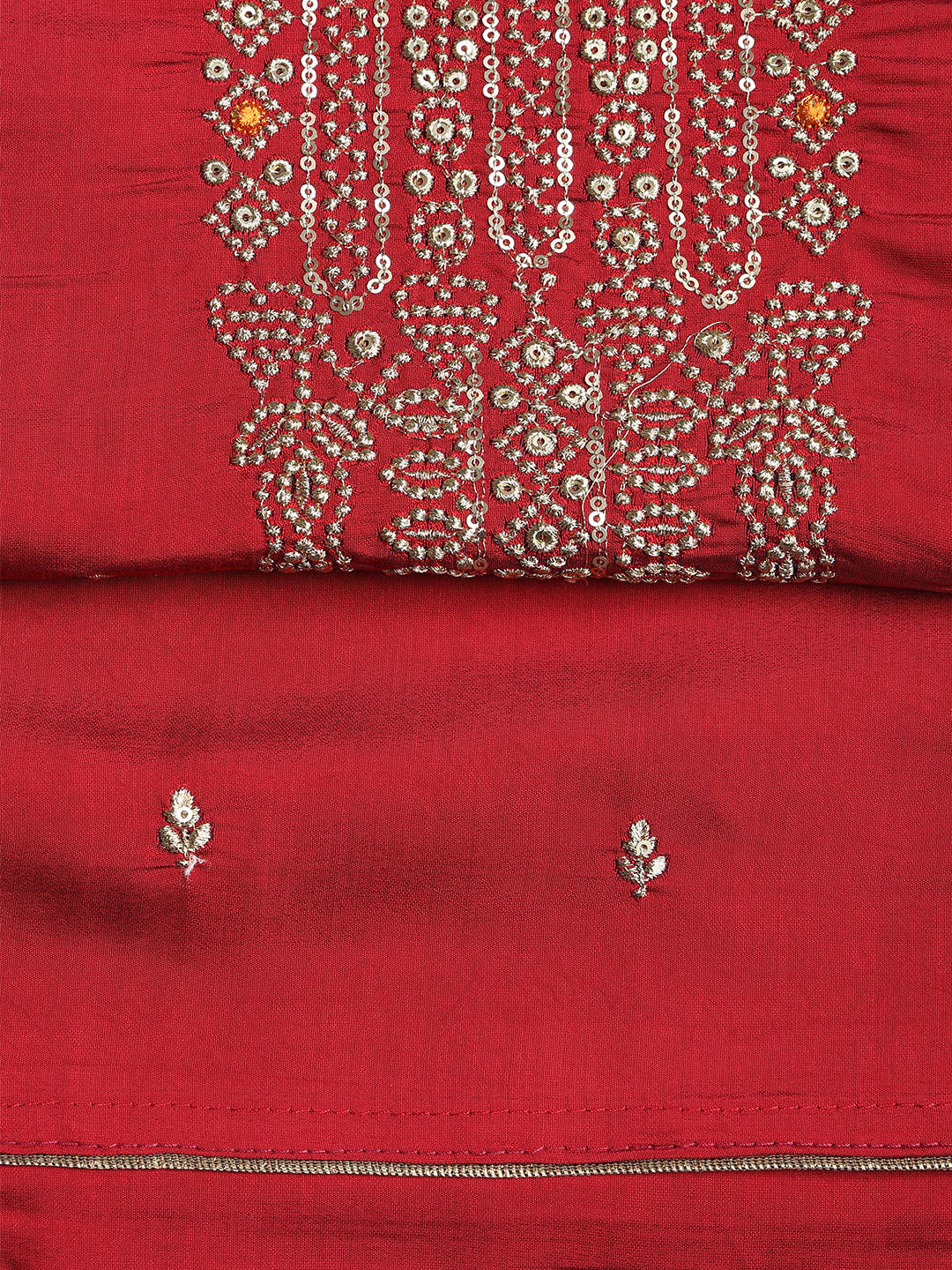 Neck Embroidered Chanderi Unstitched Suit With Dupatta