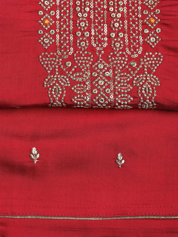 Neck Embroidered Chanderi Unstitched Suit With Dupatta