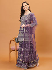 Embroidered Georgette Kurta With Garara & Dupatta