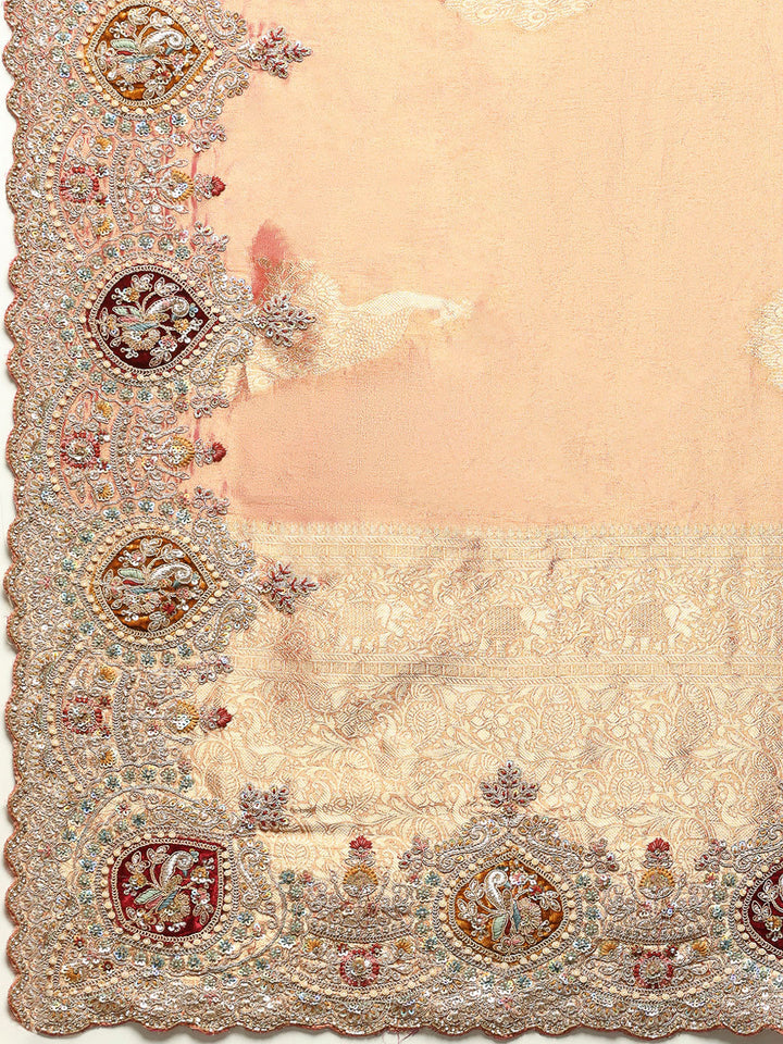 Zari Jaal &amp; Sequin Embroidered Tissue Saree