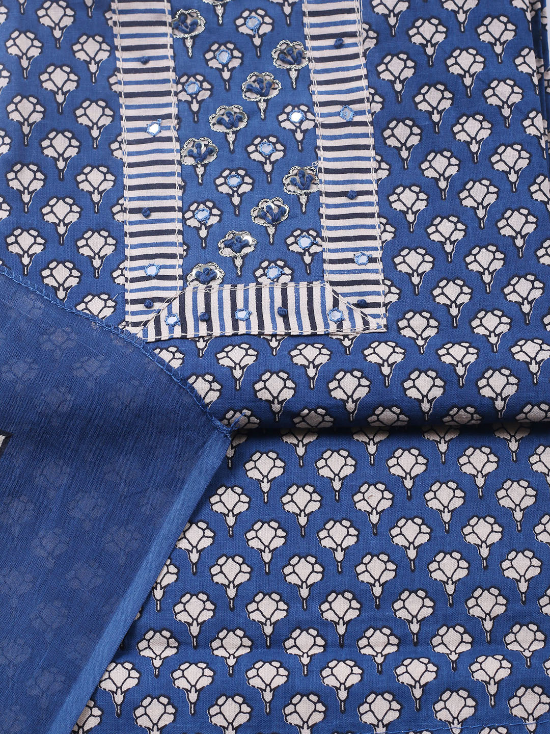 Embroidered Cotton Blend Unstitched Suit With Pant &amp; Dupatta
