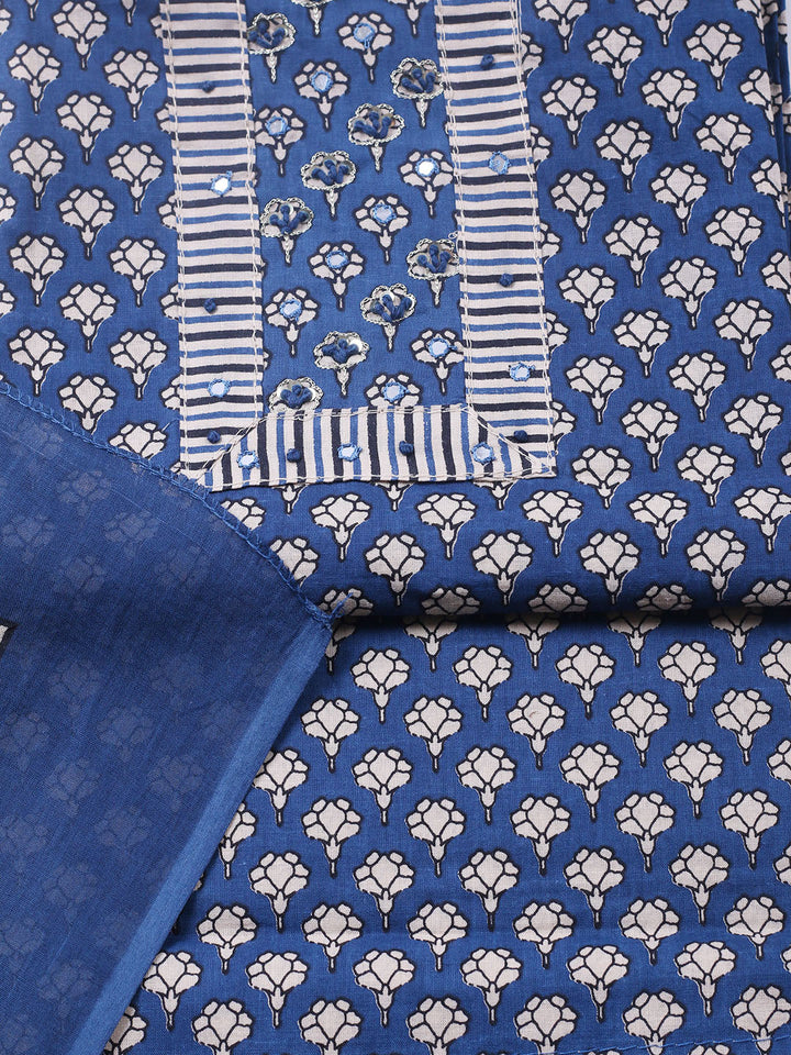 Embroidered Cotton Blend Unstitched Suit With Pant &amp; Dupatta