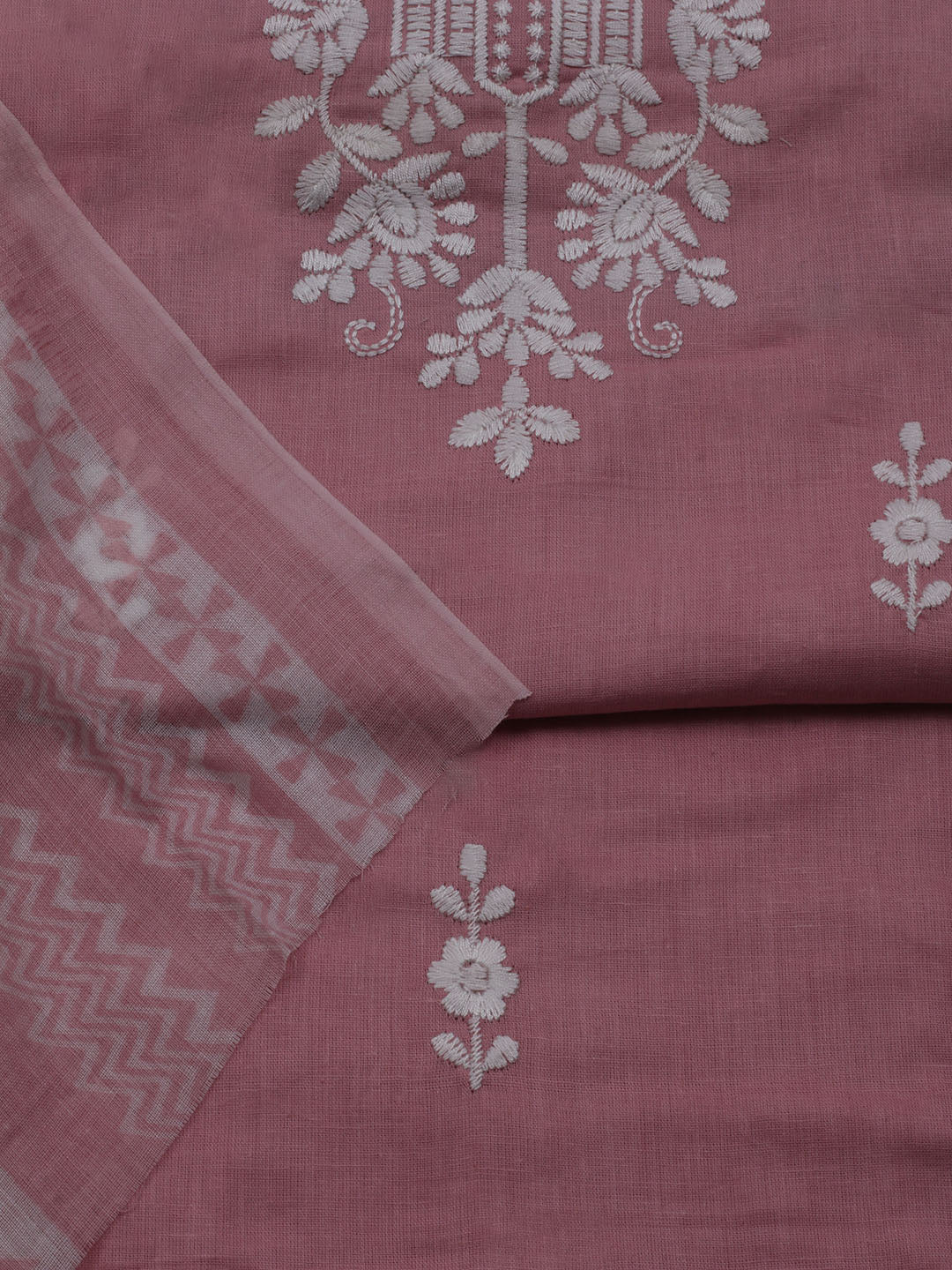 Neck Embroidered Cotton Blend Unstitched Suit With Dupatta