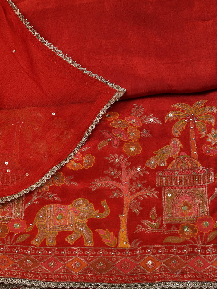 Woven Design Chanderi Unstitched Suit With Pant &amp; Dupatta