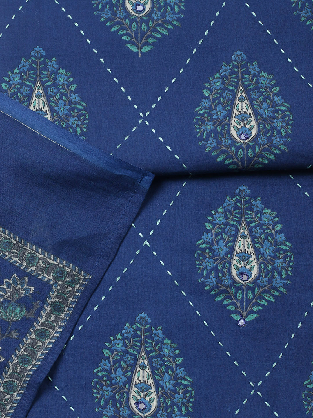 Embroidered Cotton Blend Unstitched Suit With Pant &amp; Dupatta