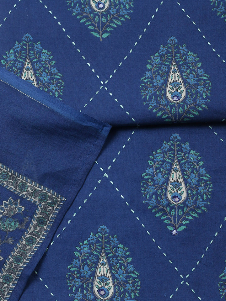 Embroidered Cotton Blend Unstitched Suit With Pant &amp; Dupatta