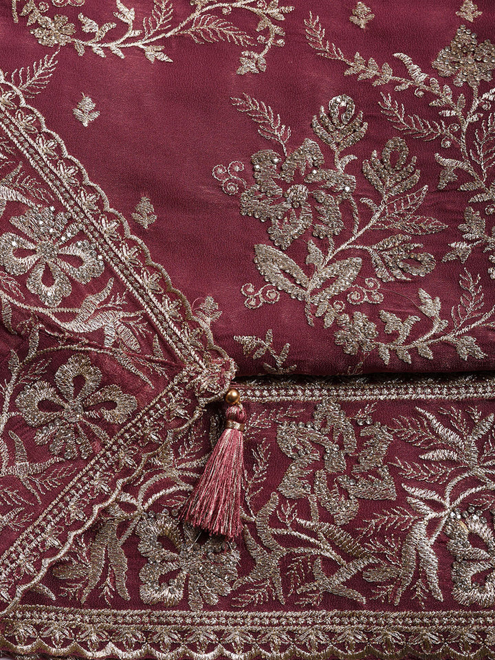 Embroidered Tissue Unstitched Suit With Pant &amp; Dupatta