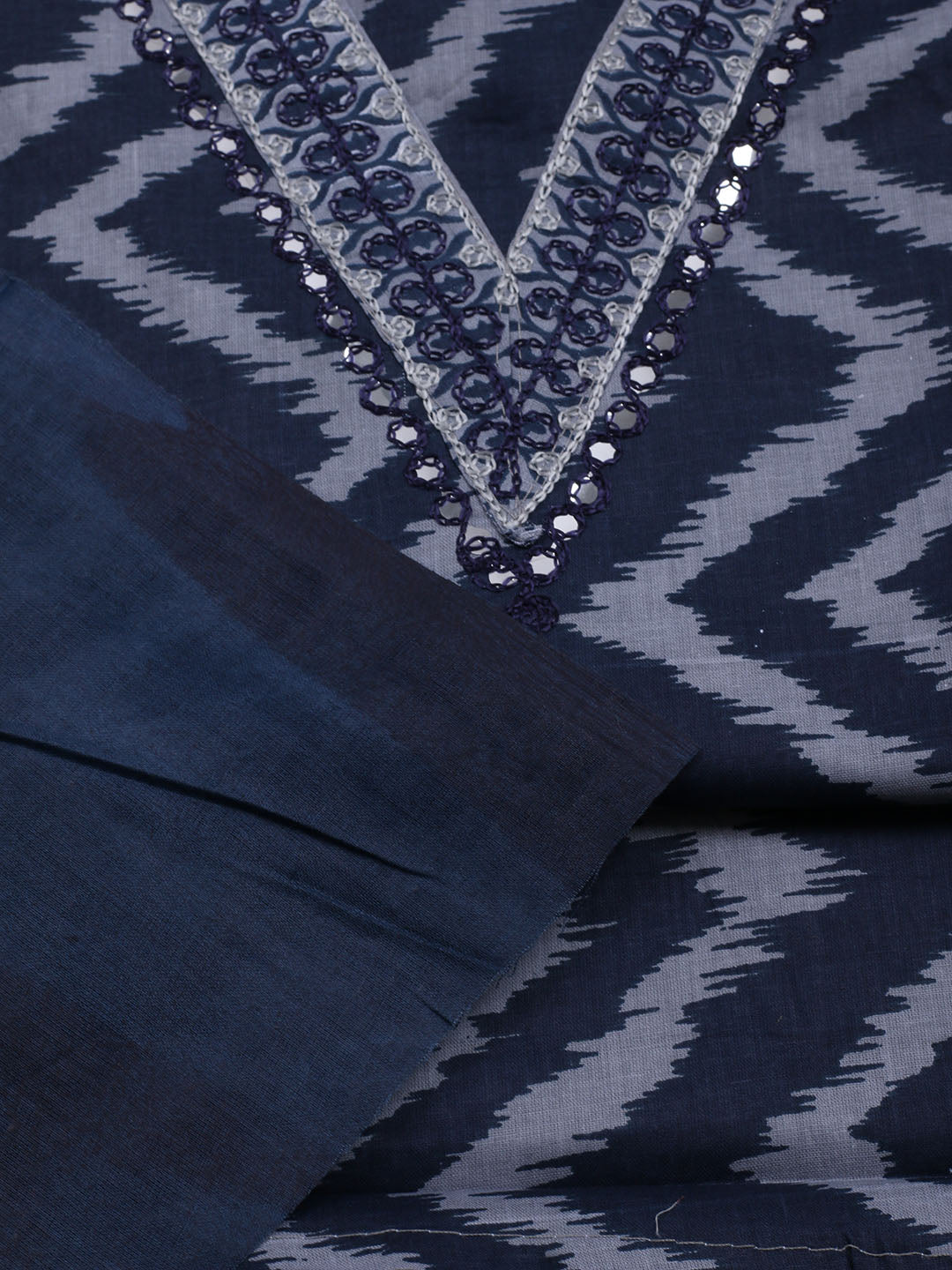 Neck Embroidered Cotton Blend Unstitched Suit With Dupatta