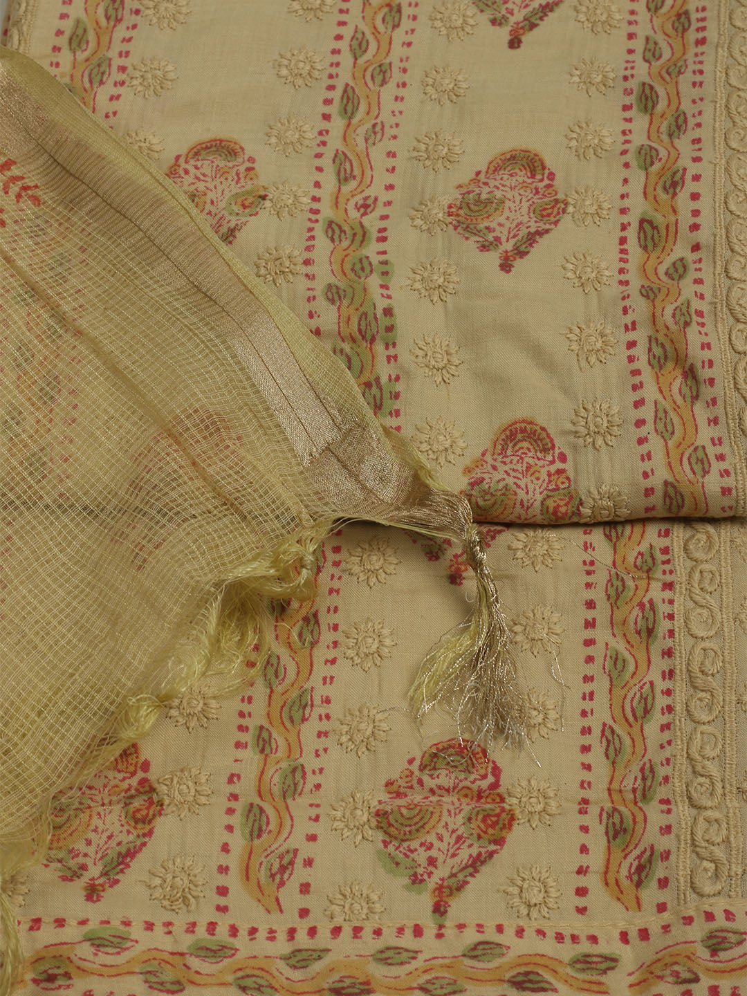 Printed Cotton Unstitched Suit With Pant &amp; Dupatta
