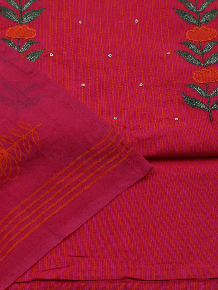Neck Embroidered Cotton Blend Unstitched Suit With Dupatta