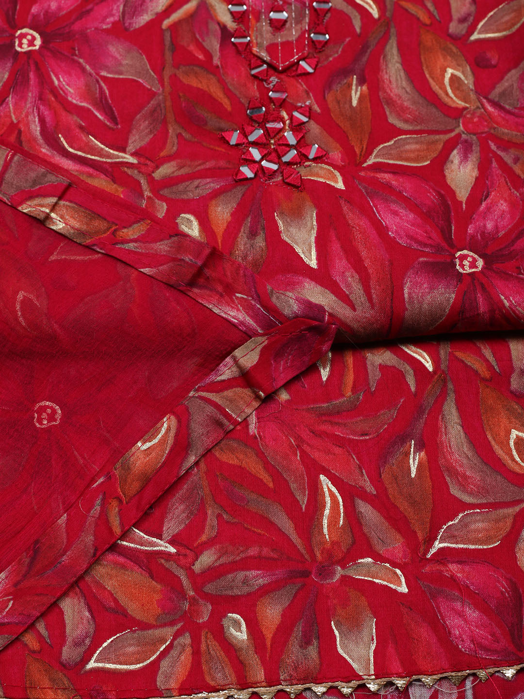Embroidered Cotton Blend Unstitched Suit With Pant &amp; Dupatta