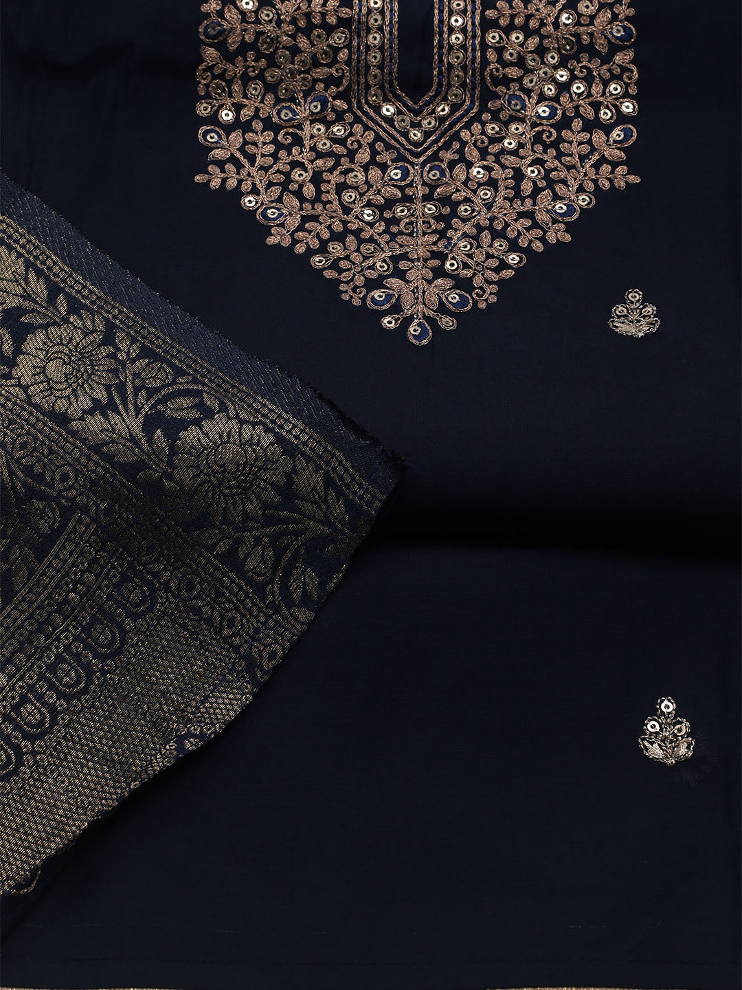 Embroidered Chanderi Unstitched Suit With Dupatta