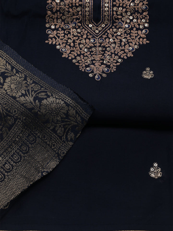 Embroidered Chanderi Unstitched Suit With Dupatta