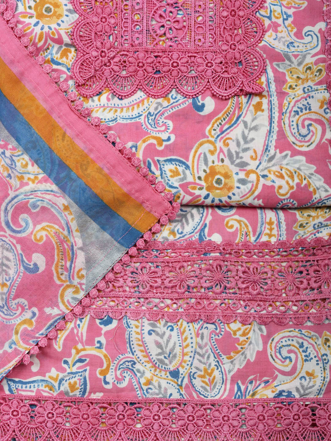 Embroidered Cotton Blend Unstitched Suit With Pant &amp; Dupatta