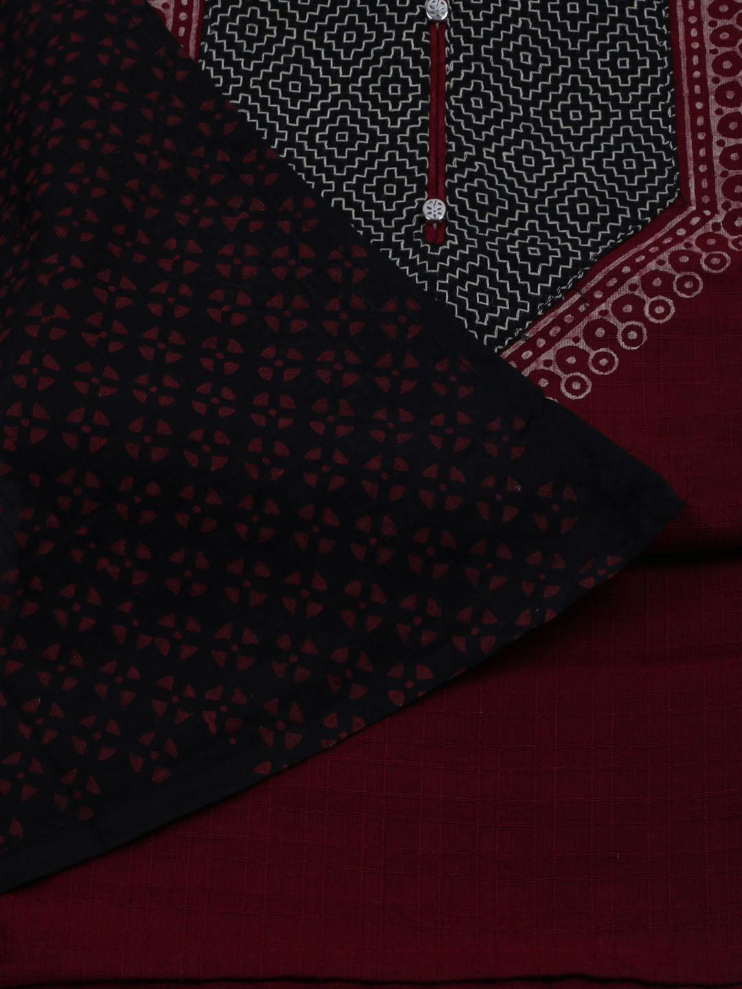 Patch Neck Cotton Blend Unstitched Suit With Dupatta
