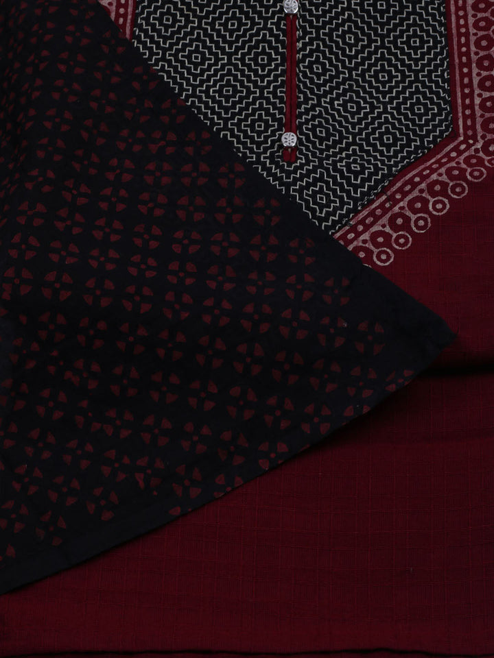 Patch Neck Cotton Blend Unstitched Suit With Dupatta