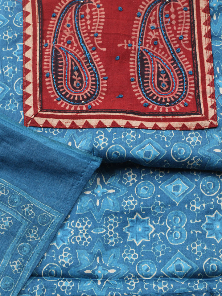 Printed Cotton Blend Unstitched Suit With Pant &amp; Dupatta