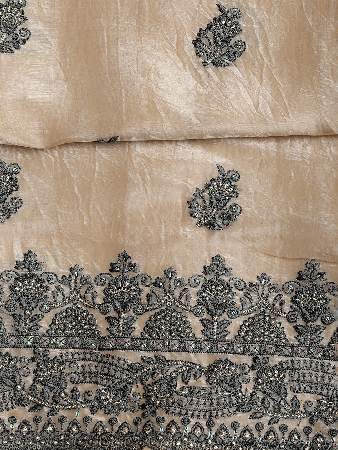 Neck Embroidered Organza Unstitched Suit With Dupatta