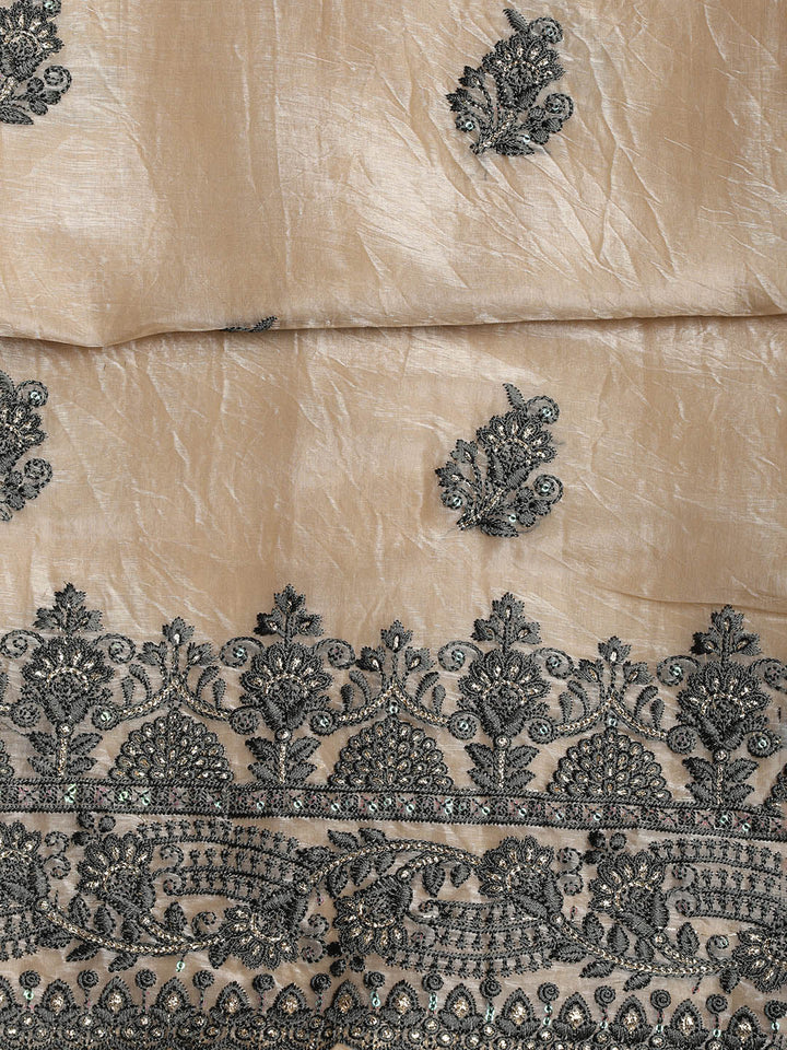 Neck Embroidered Organza Unstitched Suit With Dupatta