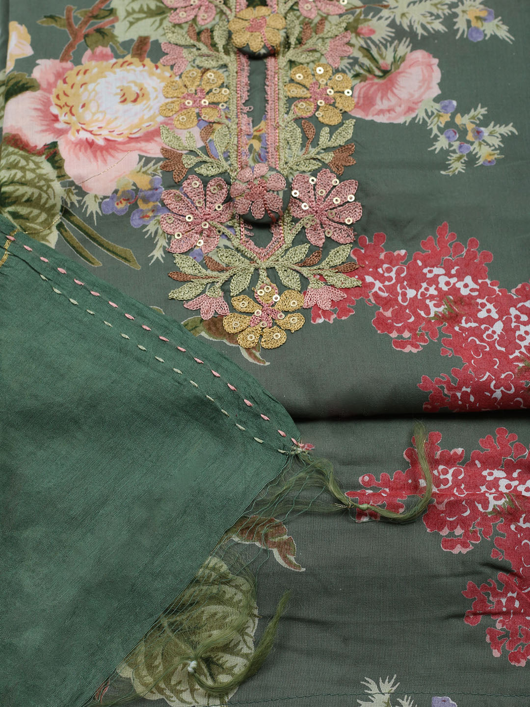 Embroidered Muslin Unstitched Suit With Pant &amp; Dupatta