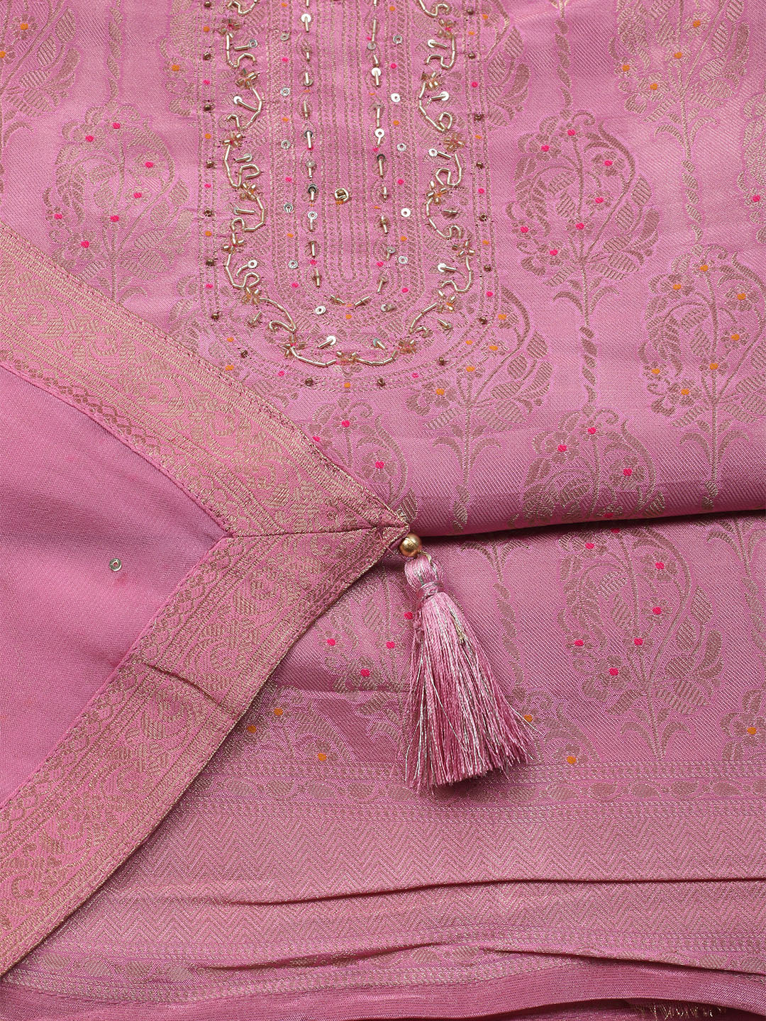Brocade Chanderi Unstitched Suit With Dupatta
