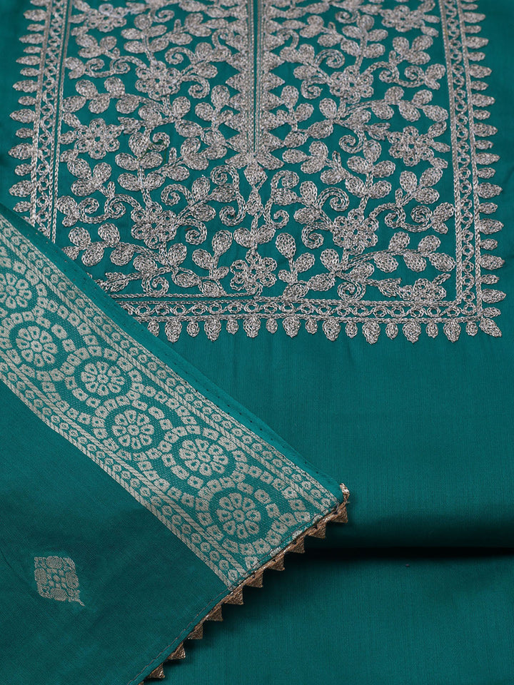 Neck Embroidered Chanderi Unstitched Suit With Dupatta