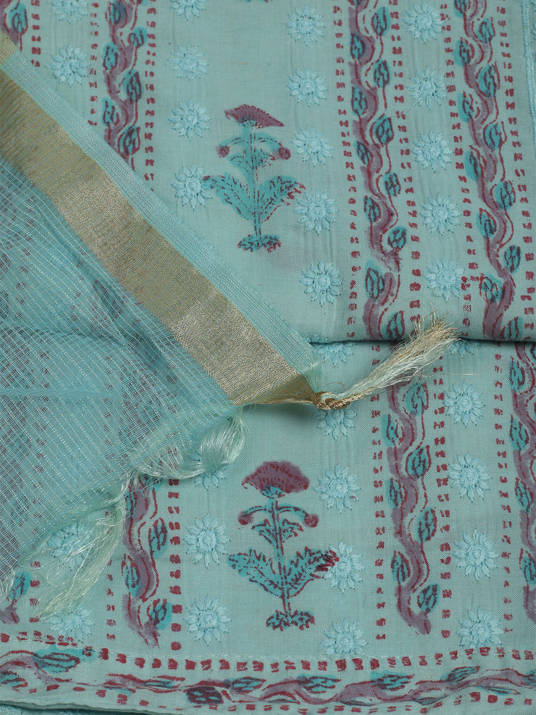 Printed Cotton Unstitched Suits Printed Suit With Pant &amp; Dupatta