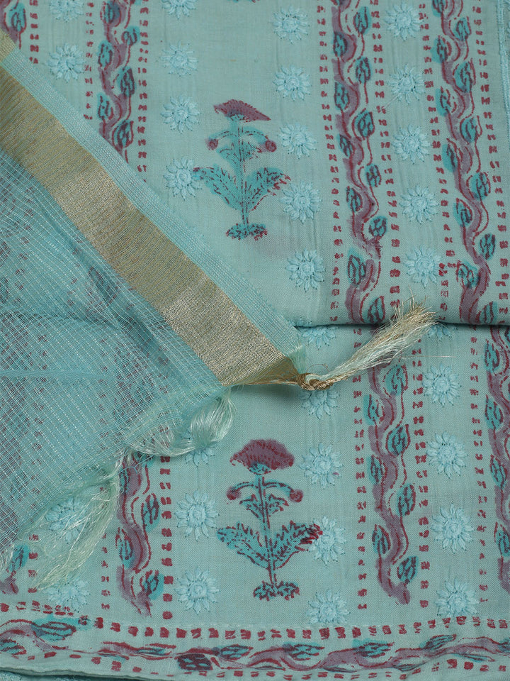 Printed Cotton Unstitched Suits Printed Suit With Pant &amp; Dupatta