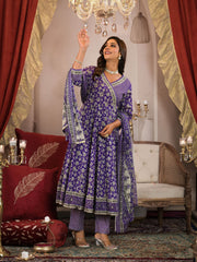 Floral Print Cotton Kurta With Pants & Dupatta