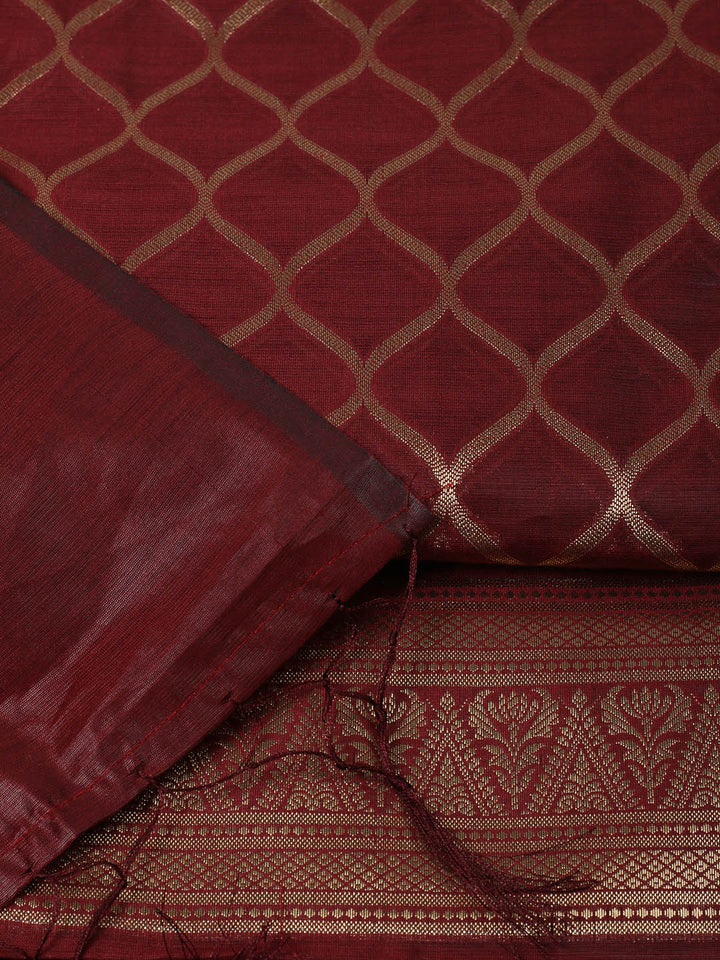 Woven Design Chanderi Unstitched Suit With Pant &amp; Dupatta