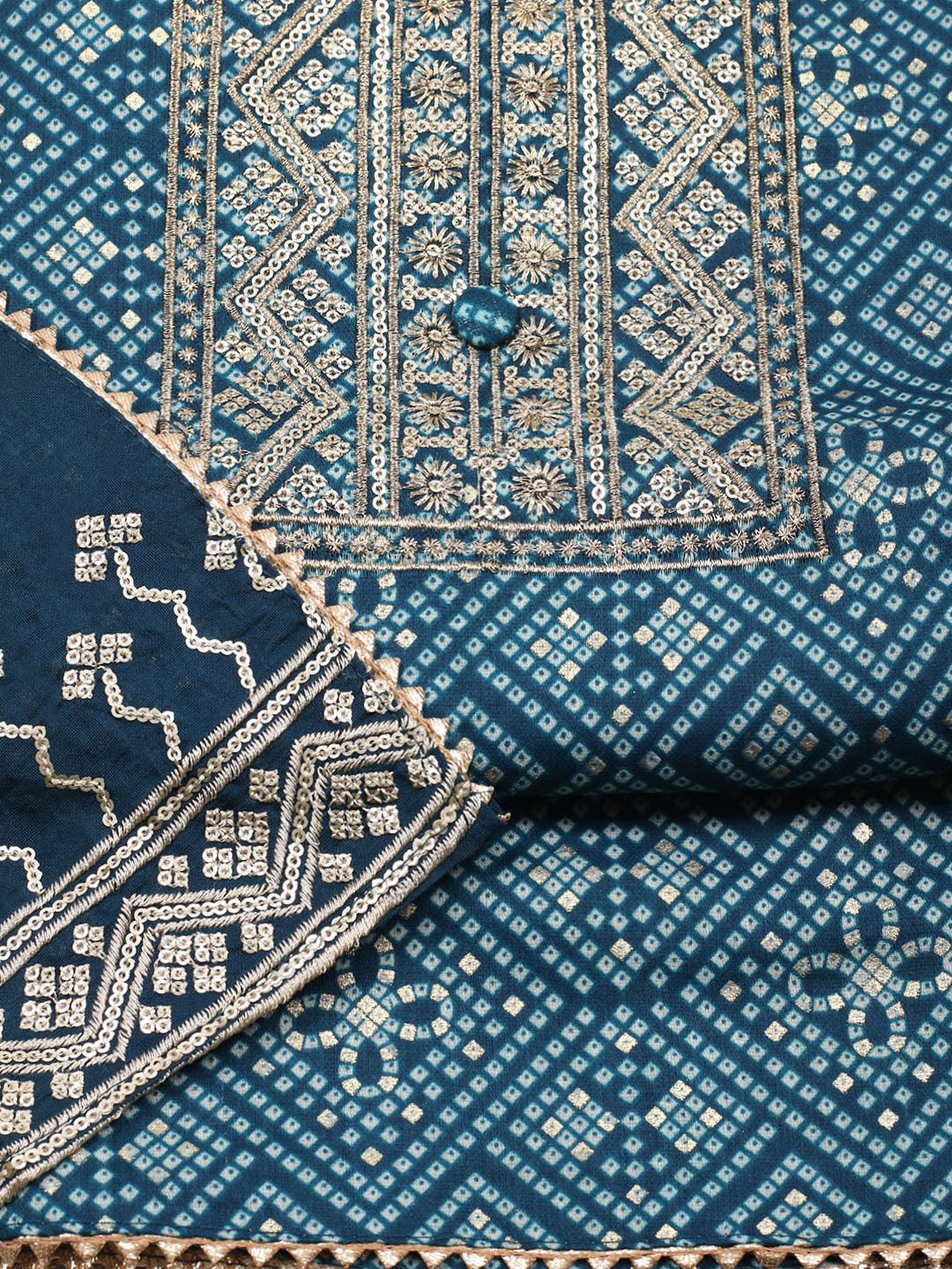 Embroidered Cotton Unstitched Suit With Pant &amp; Dupatta
