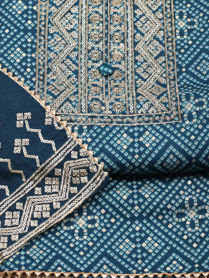 Embroidered Cotton Unstitched Suit With Pant &amp; Dupatta