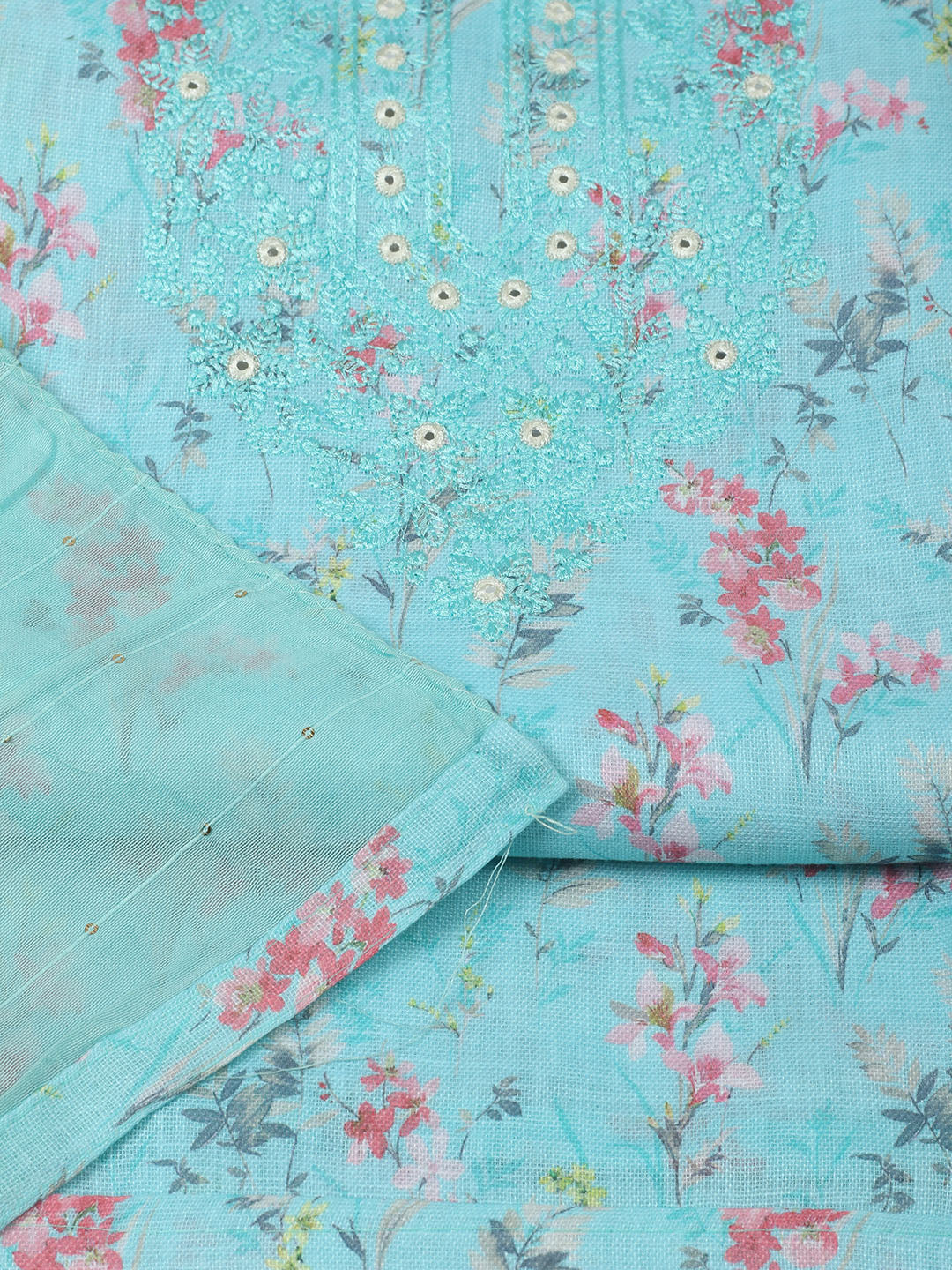Embroidered Cotton Unstitched Suit With Pant &amp; Dupatta