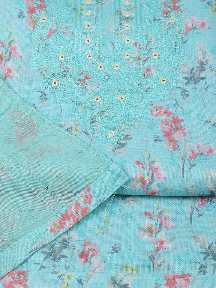 Embroidered Cotton Unstitched Suit With Pant &amp; Dupatta